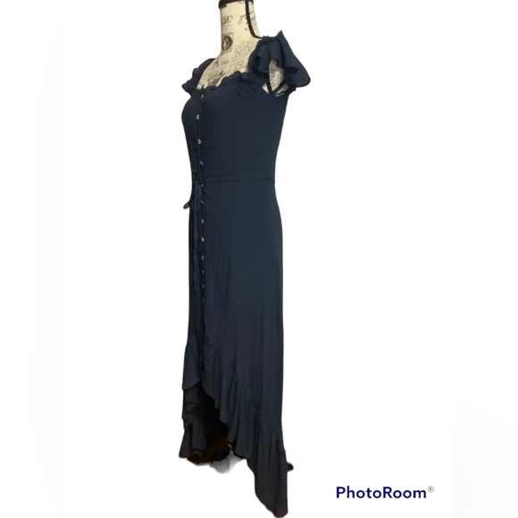 Magnolia Boutique Off The Shoulder Button Down High Low Maxi Dress, Navy, Small - Picture 3 of 9